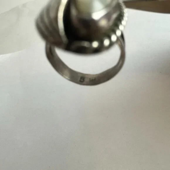Sterling Silver Mother of Pearl Turquoise Ring Size 5.5 Signed BW - Picture 7 of 7